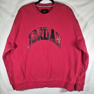 Jordan Sweatshirt Mens Large Pink Plaid Spellout‎ Crewneck Pullover Jumpman